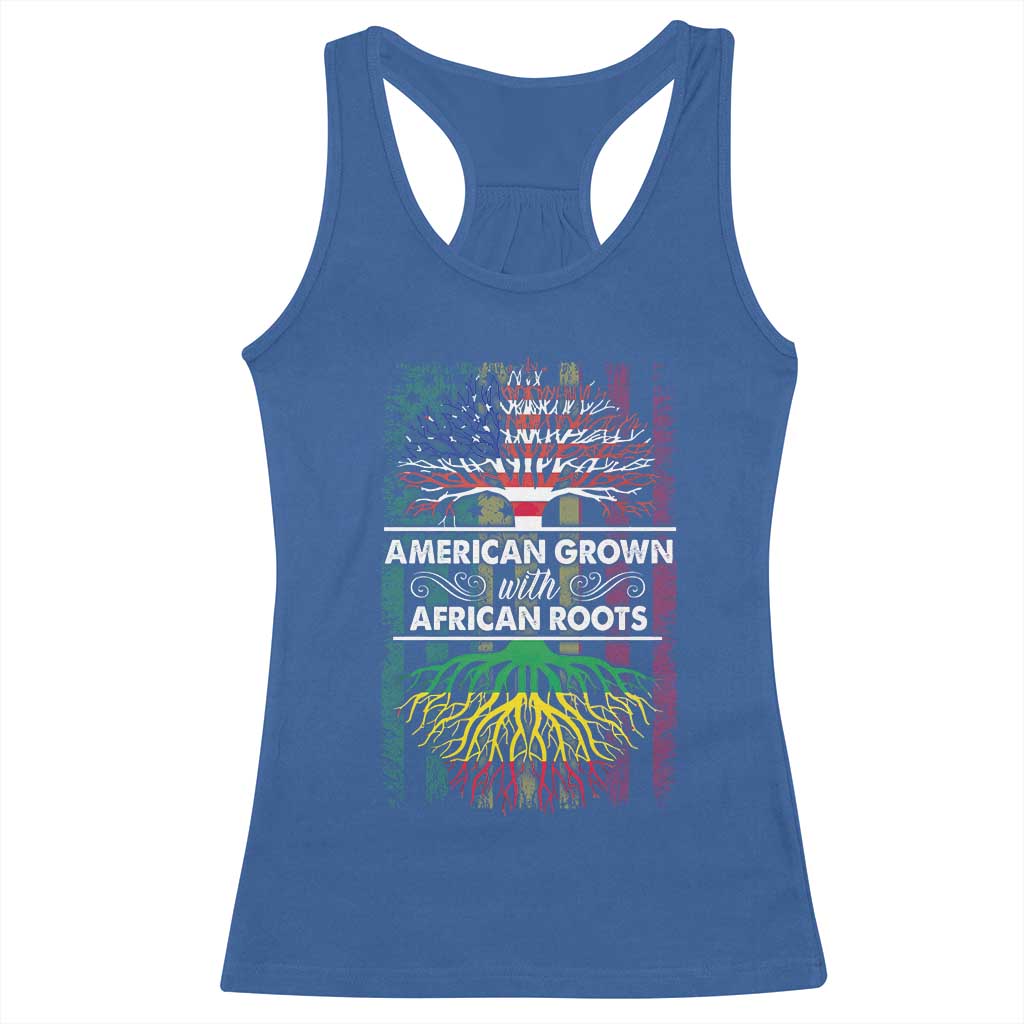 African American Roots Racerback Tank Top American Grown With African Roots US Flag Tree