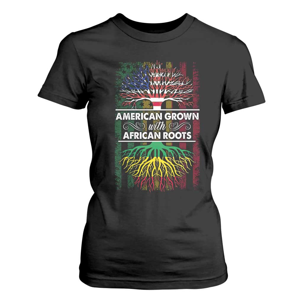 African American Roots T Shirt For Women American Grown With African Roots US Flag Tree