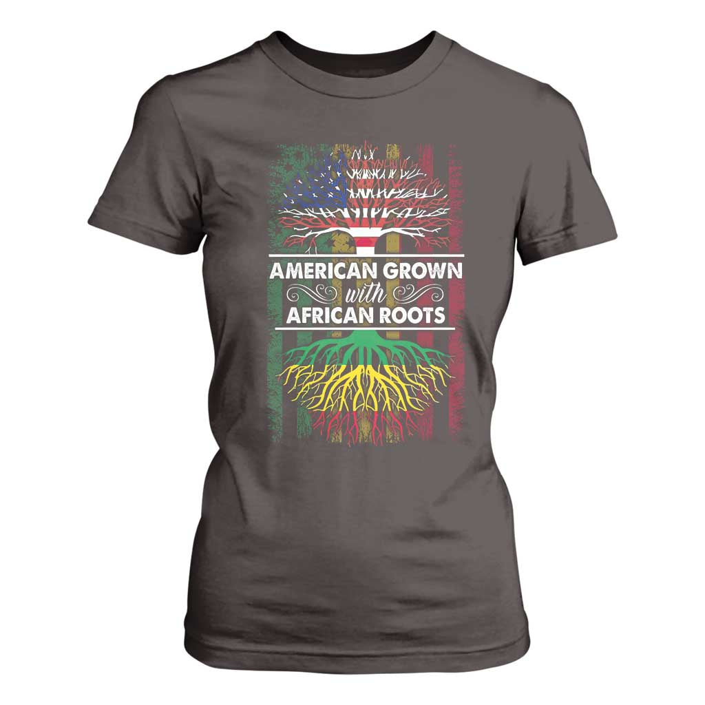 African American Roots T Shirt For Women American Grown With African Roots US Flag Tree