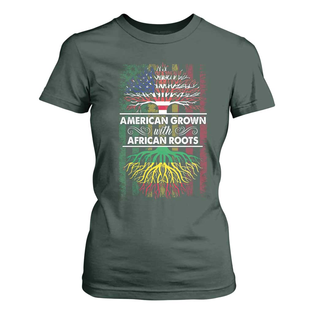 African American Roots T Shirt For Women American Grown With African Roots US Flag Tree