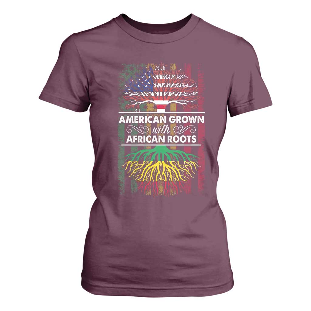 African American Roots T Shirt For Women American Grown With African Roots US Flag Tree