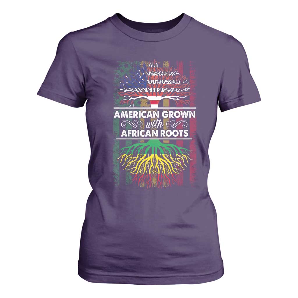 African American Roots T Shirt For Women American Grown With African Roots US Flag Tree