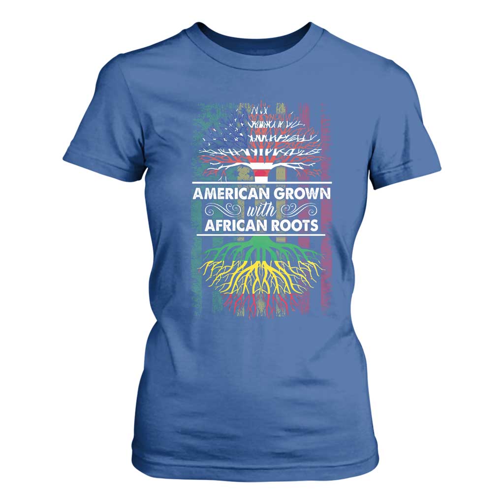 African American Roots T Shirt For Women American Grown With African Roots US Flag Tree