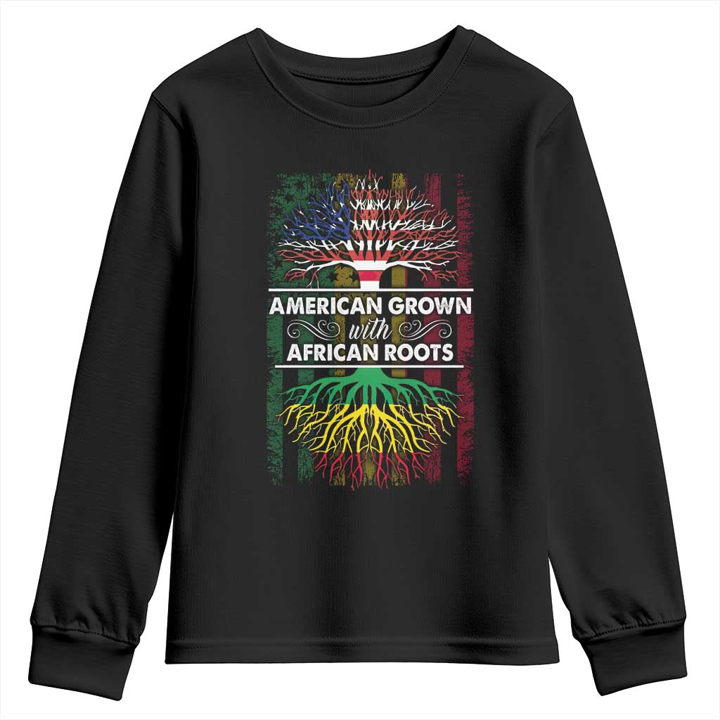 African American Roots Youth Sweatshirt American Grown With African Roots US Flag Tree