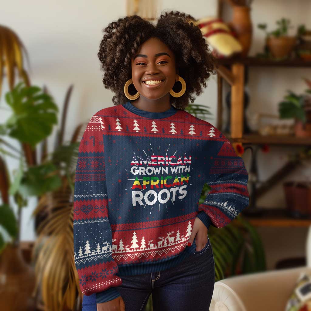 African American Roots Knit Sweatshirt American Grown With African Roots US Flag