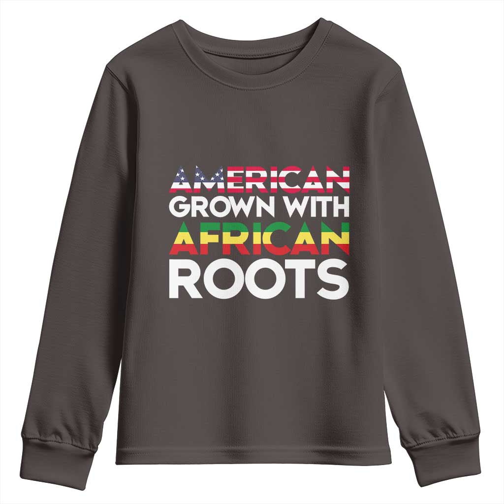 African American Roots Youth Long Sleeve Shirt American Grown With African Roots US Flag