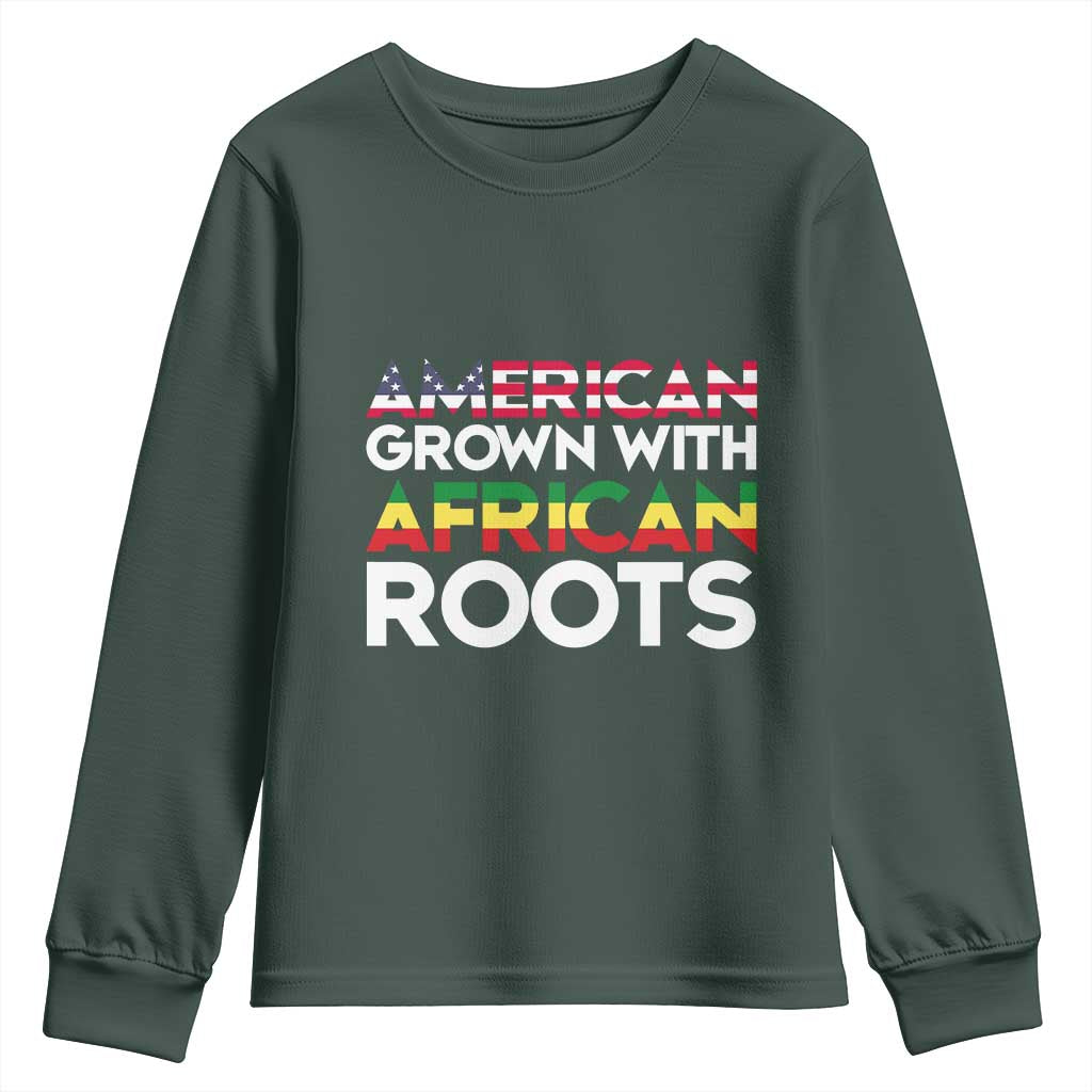 African American Roots Youth Long Sleeve Shirt American Grown With African Roots US Flag