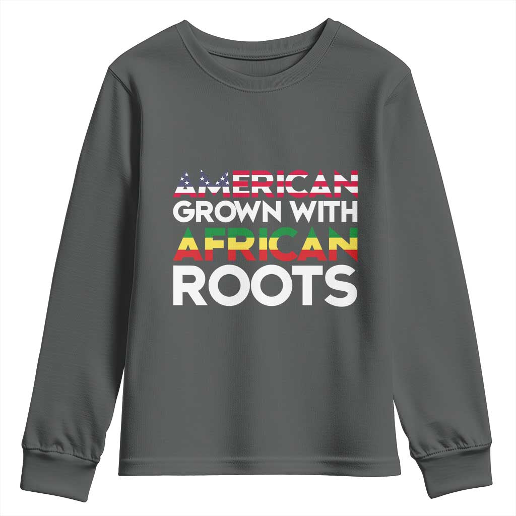 African American Roots Youth Long Sleeve Shirt American Grown With African Roots US Flag