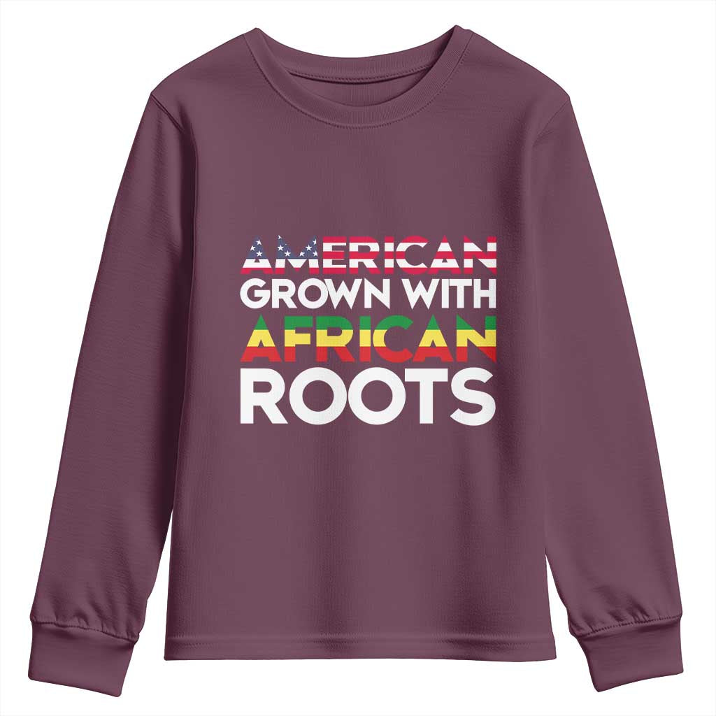 African American Roots Youth Long Sleeve Shirt American Grown With African Roots US Flag
