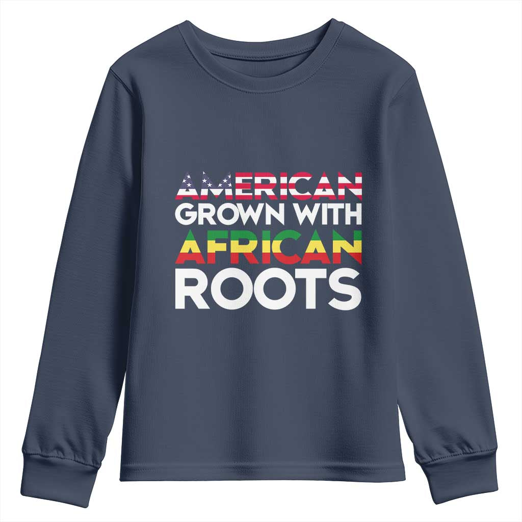 African American Roots Youth Long Sleeve Shirt American Grown With African Roots US Flag