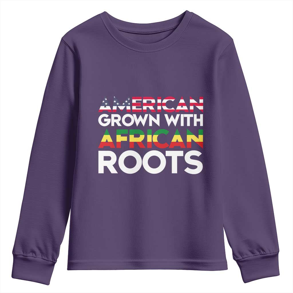 African American Roots Youth Long Sleeve Shirt American Grown With African Roots US Flag