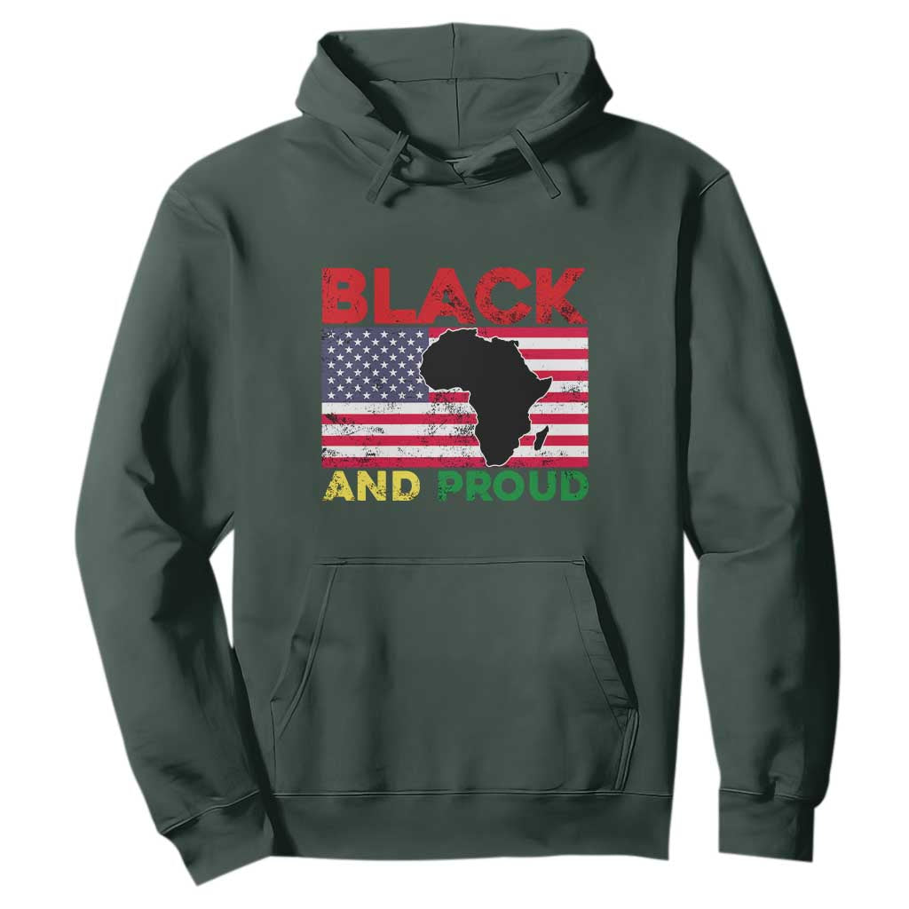 African American Hoodie Black And Proud US Flag Africa Map