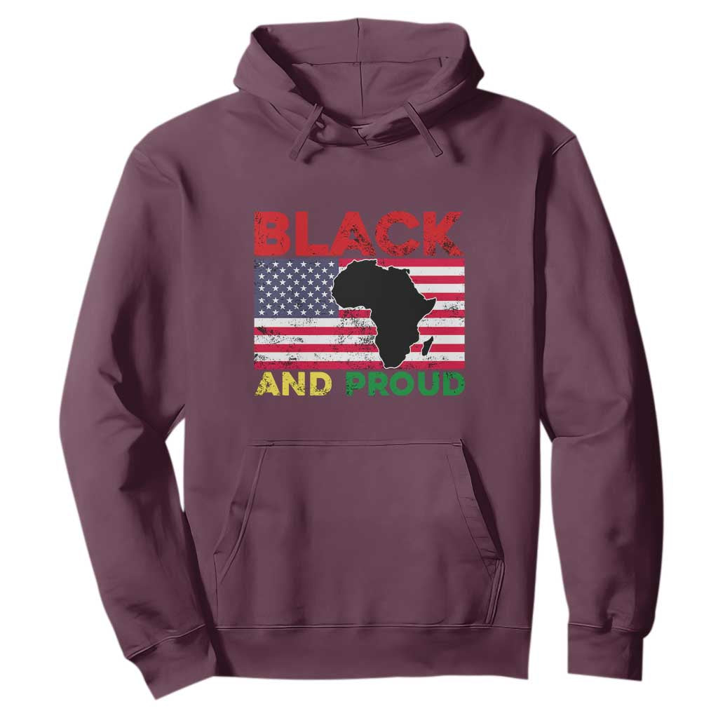 African American Hoodie Black And Proud US Flag Africa Map