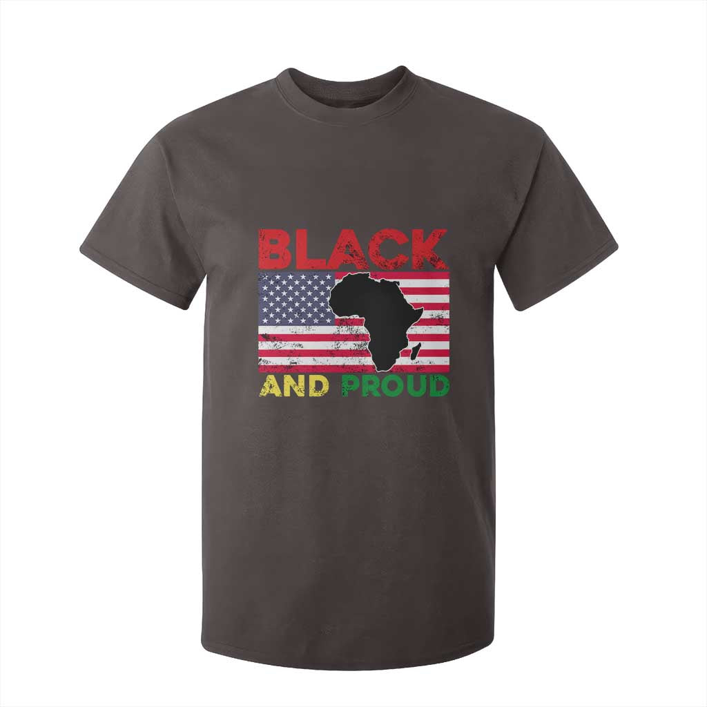African American T Shirt For Kid Black And Proud US Flag Africa Map
