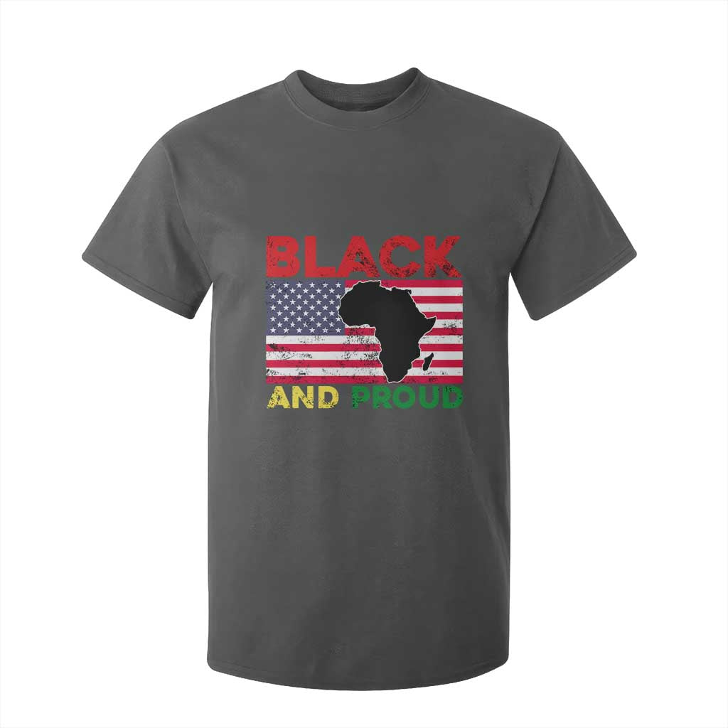 African American T Shirt For Kid Black And Proud US Flag Africa Map
