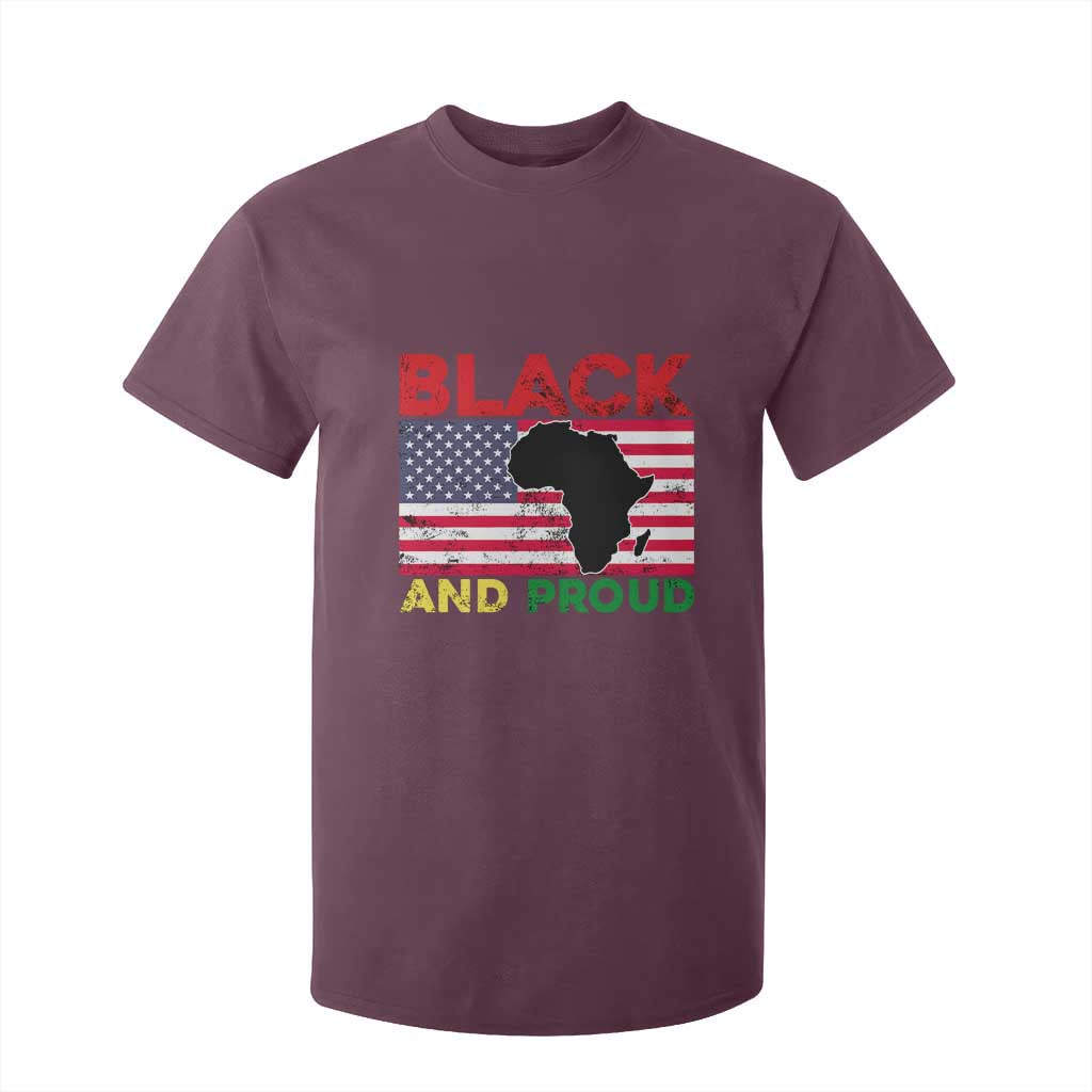 African American T Shirt For Kid Black And Proud US Flag Africa Map