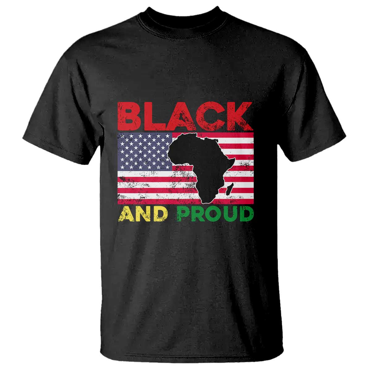 African American T Shirt Black And Proud US Flag Africa Map