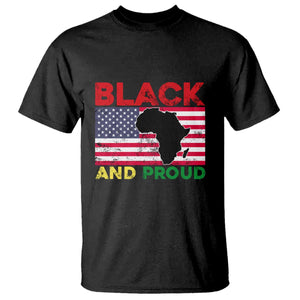 African American T Shirt Black And Proud US Flag Africa Map
