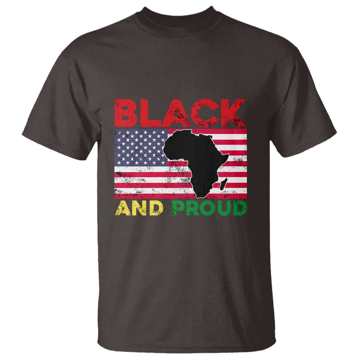 African American T Shirt Black And Proud US Flag Africa Map