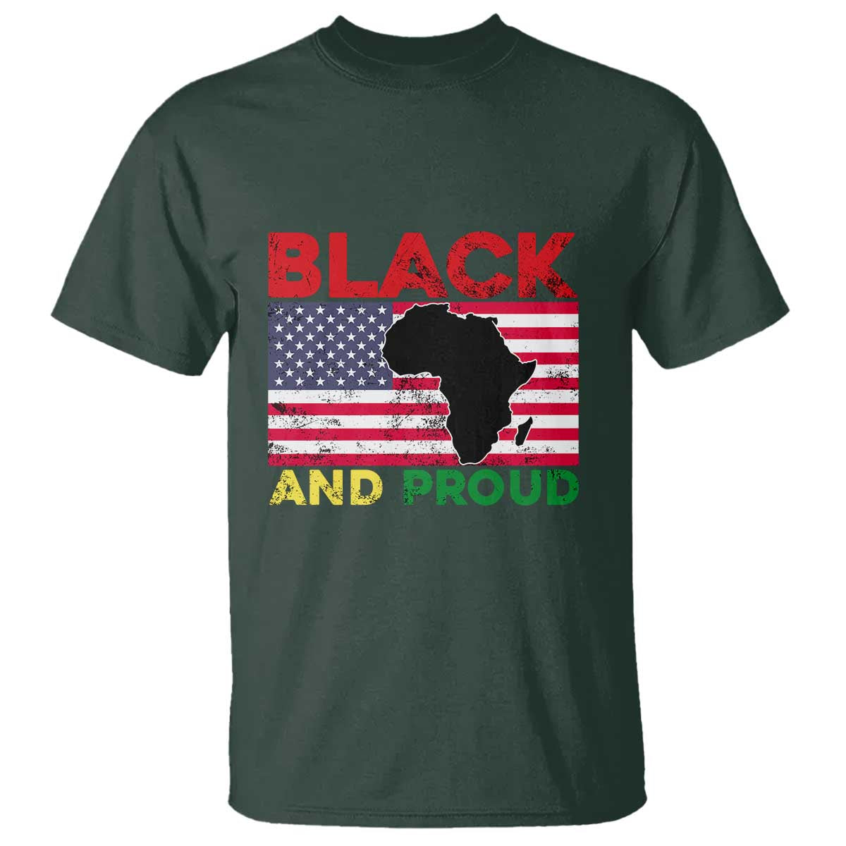 African American T Shirt Black And Proud US Flag Africa Map
