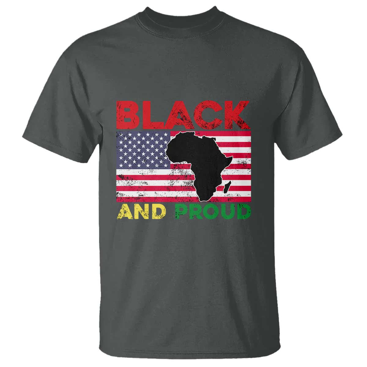 African American T Shirt Black And Proud US Flag Africa Map
