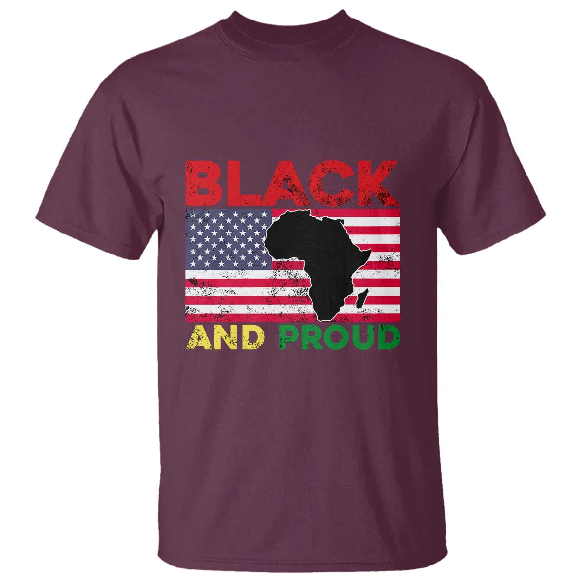 African American T Shirt Black And Proud US Flag Africa Map