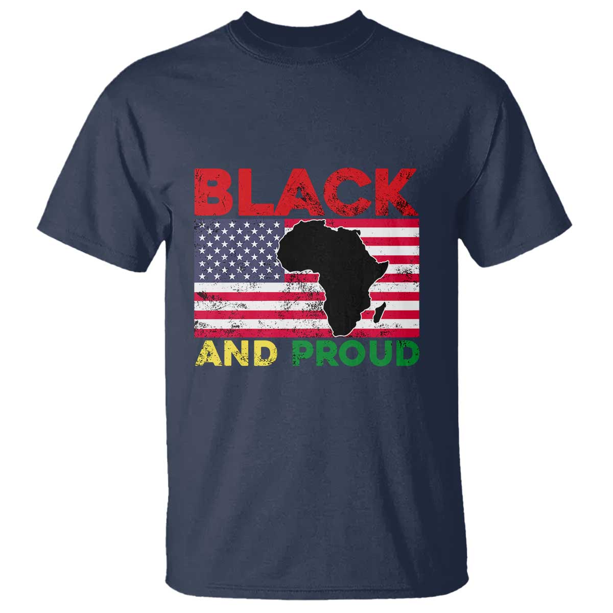 African American T Shirt Black And Proud US Flag Africa Map
