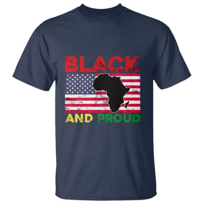 African American T Shirt Black And Proud US Flag Africa Map