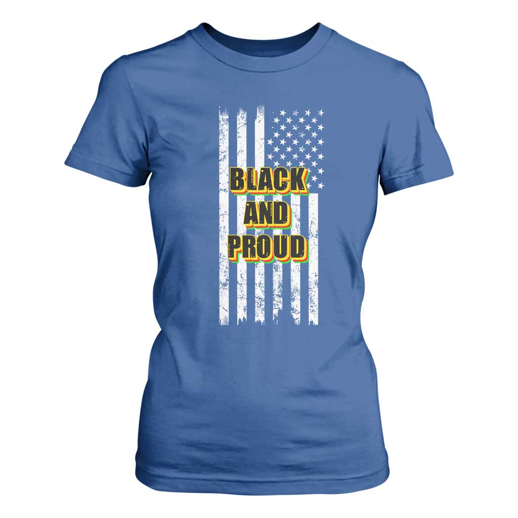 African American T Shirt For Women Black And Proud US Flag BHM