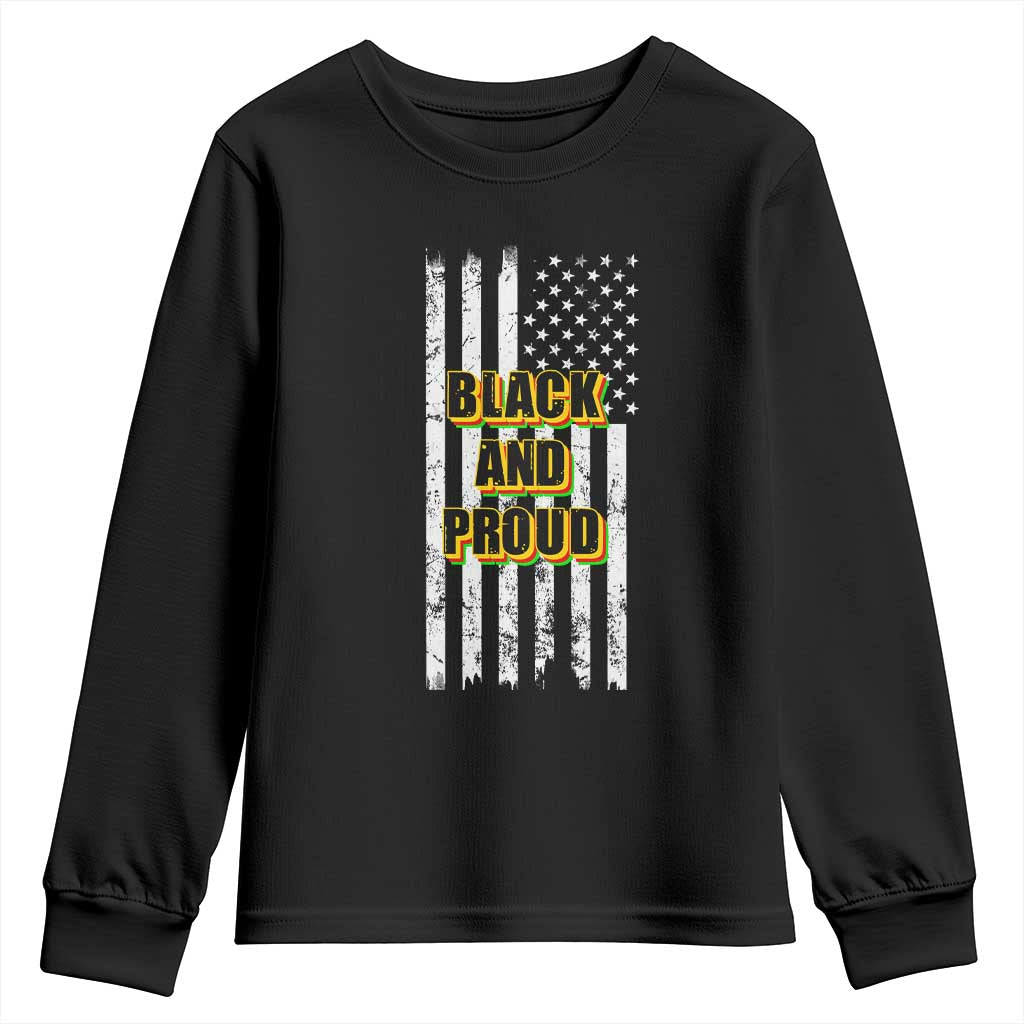 African American Youth Long Sleeve Shirt Black And Proud US Flag BHM