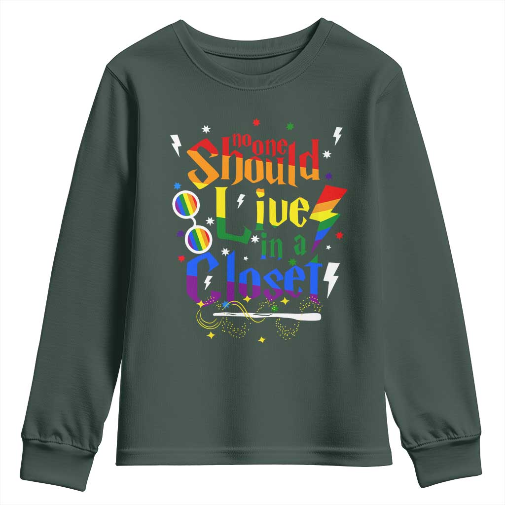 No One Should Live in a Closet Youth Sweatshirt LGBTQ+ Pride Empowerment Ally