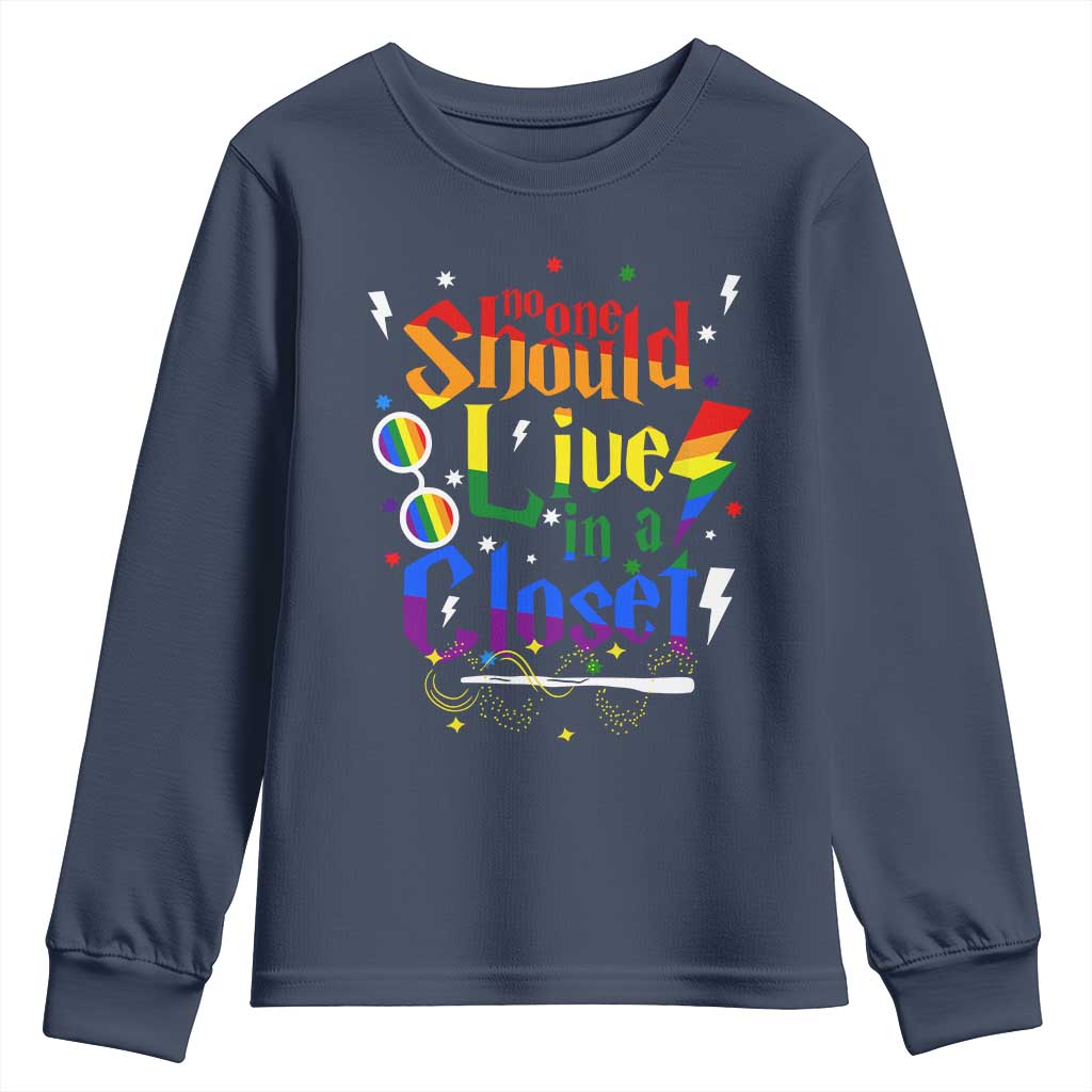 No One Should Live in a Closet Youth Sweatshirt LGBTQ+ Pride Empowerment Ally