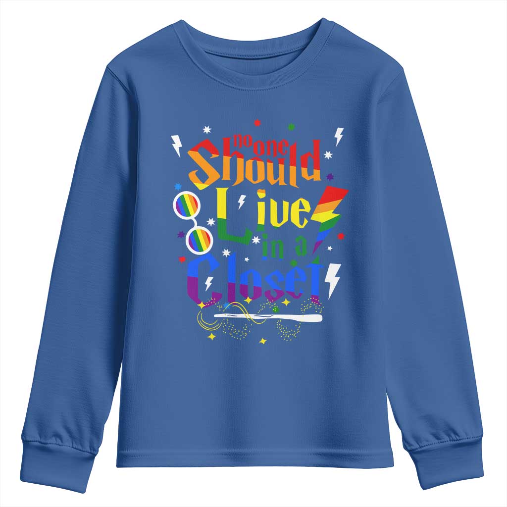 No One Should Live in a Closet Youth Sweatshirt LGBTQ+ Pride Empowerment Ally