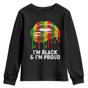 Black Girls Youth Long Sleeve Shirt I'm Black And I'm Proud Woman Lips Dripping