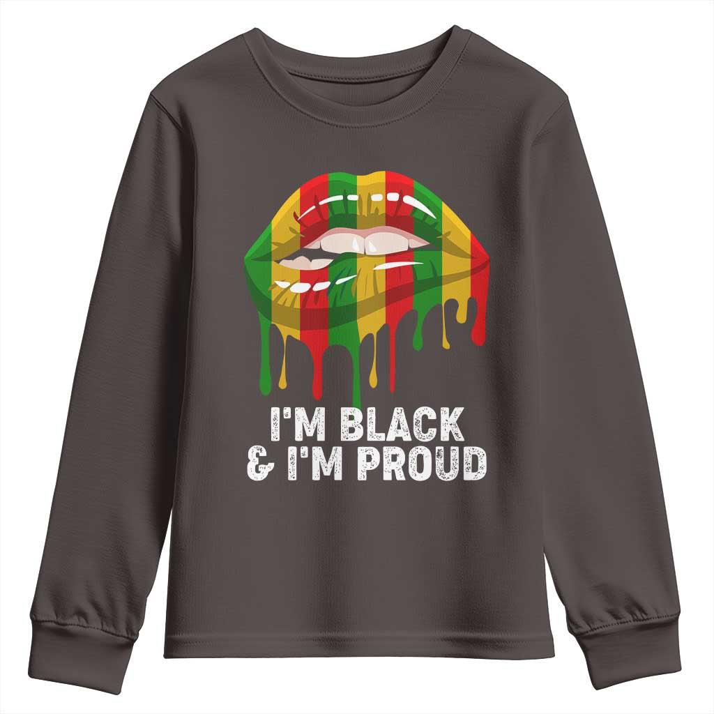 Black Girls Youth Long Sleeve Shirt I'm Black And I'm Proud Woman Lips Dripping