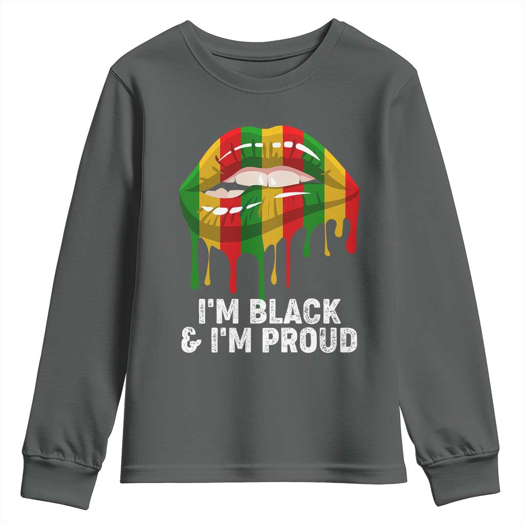 Black Girls Youth Long Sleeve Shirt I'm Black And I'm Proud Woman Lips Dripping