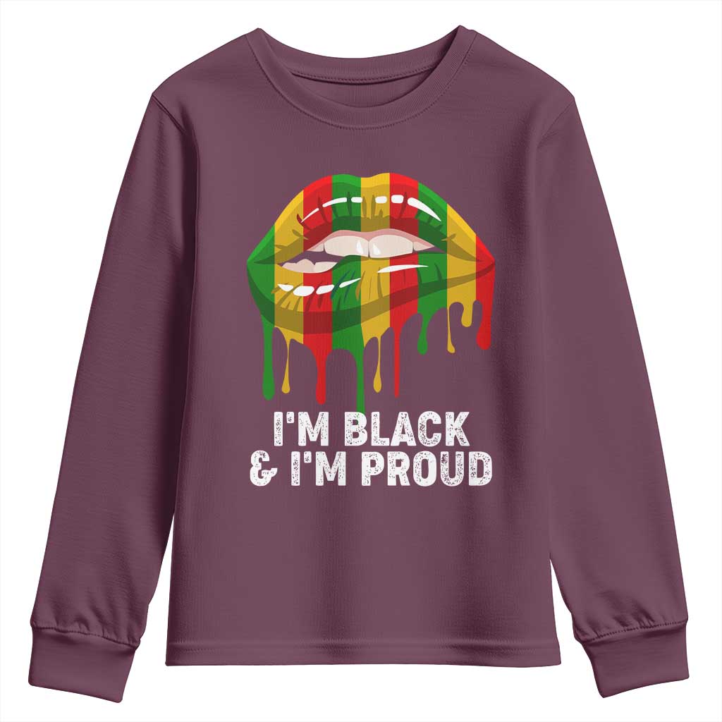 Black Girls Youth Long Sleeve Shirt I'm Black And I'm Proud Woman Lips Dripping