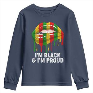 Black Girls Youth Long Sleeve Shirt I'm Black And I'm Proud Woman Lips Dripping