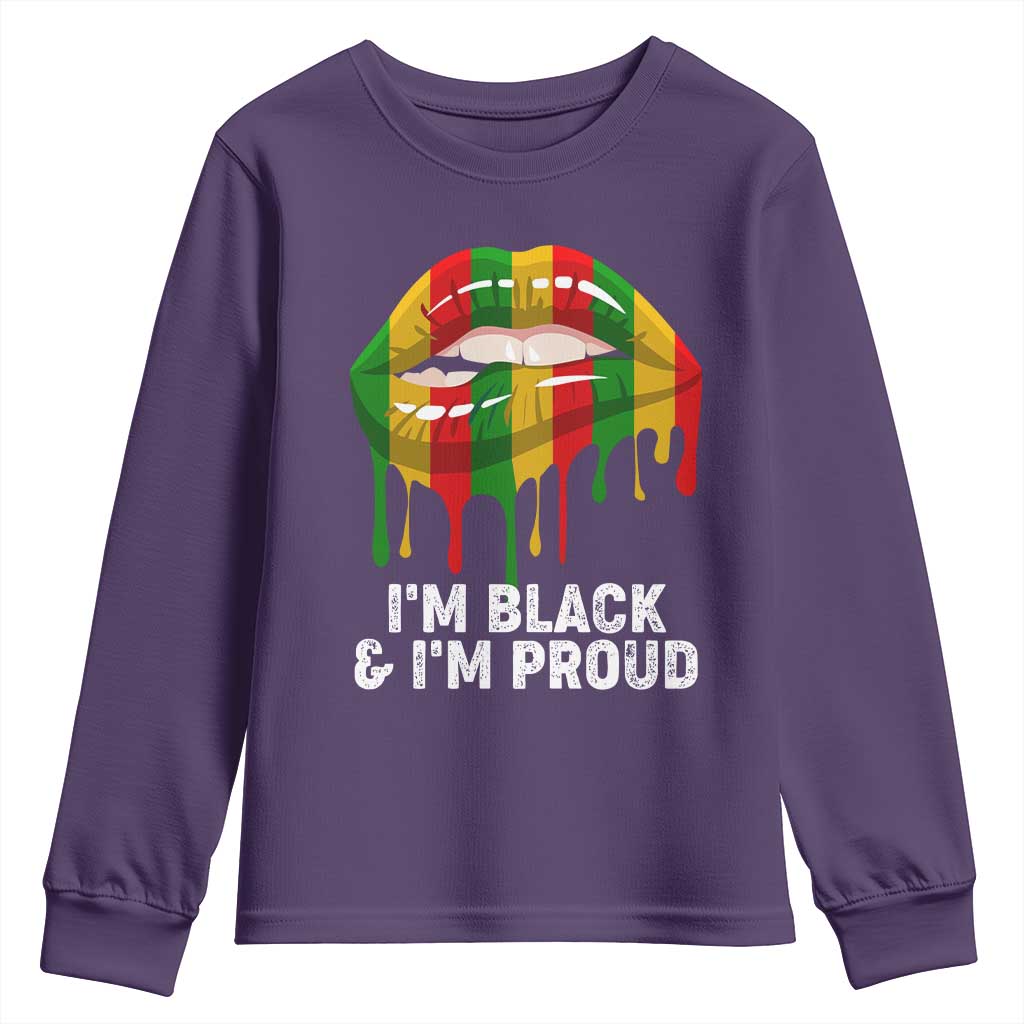 Black Girls Youth Long Sleeve Shirt I'm Black And I'm Proud Woman Lips Dripping