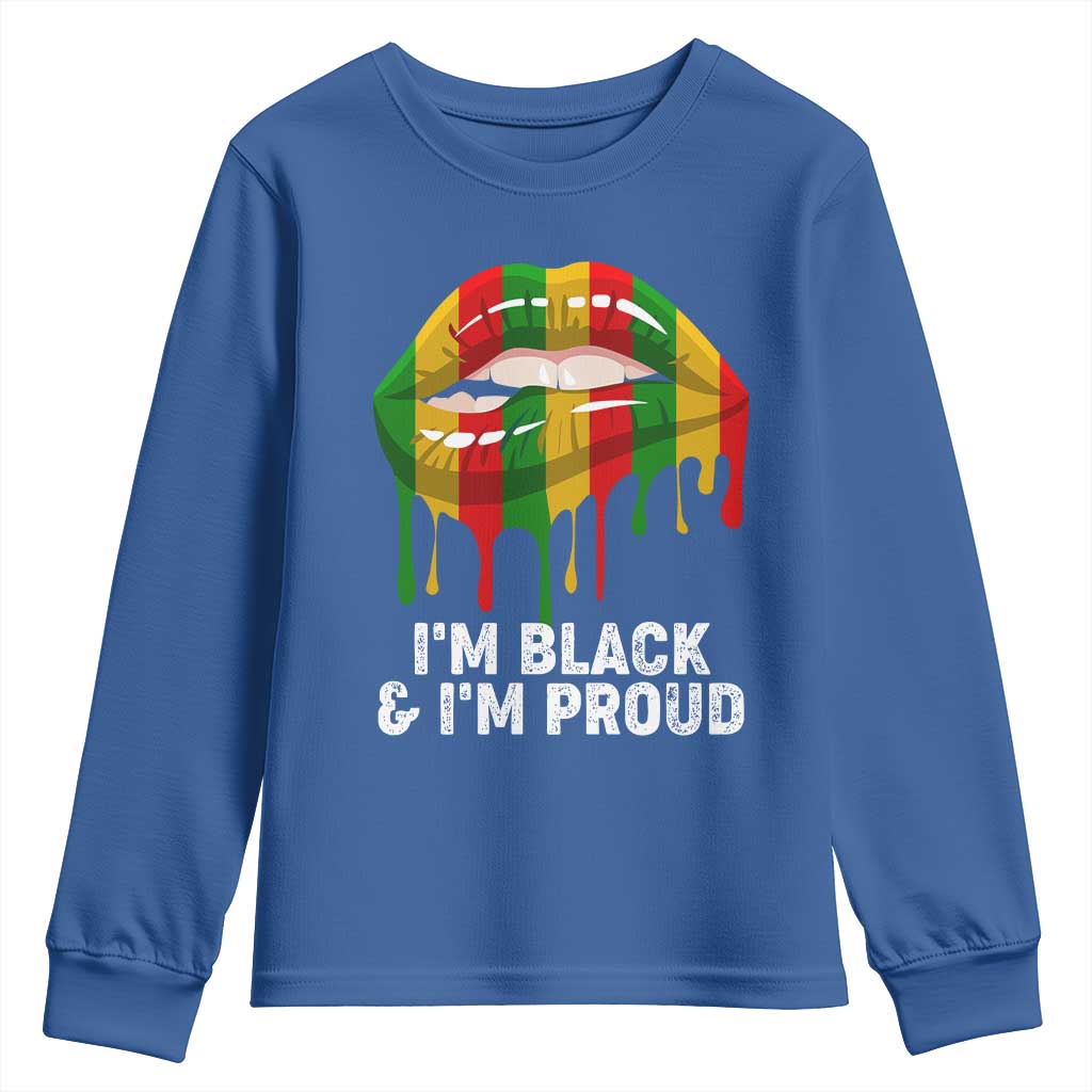 Black Girls Youth Long Sleeve Shirt I'm Black And I'm Proud Woman Lips Dripping