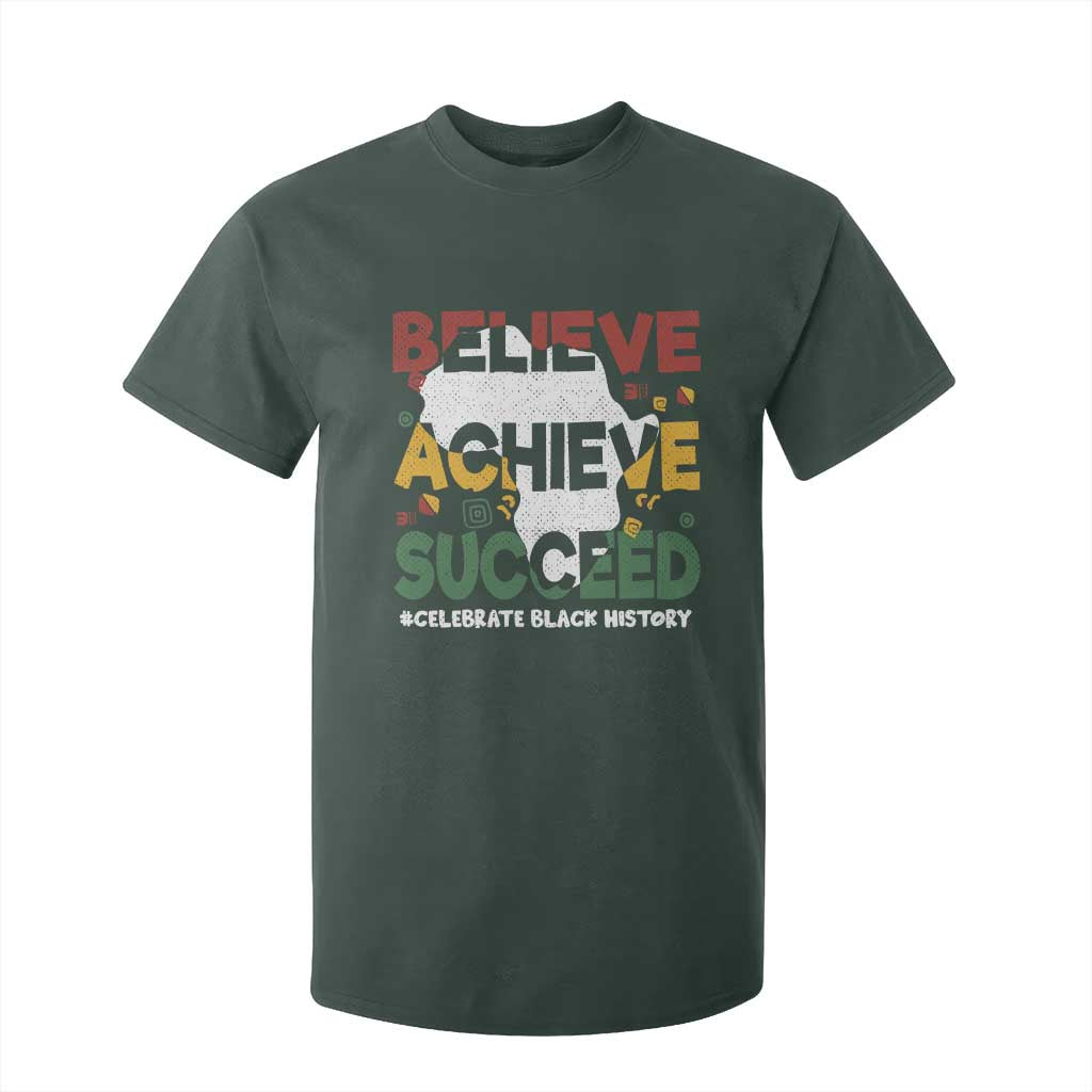 Celebrate Black History Month T Shirt For Kid Believe Achieve Succeed Black and Proud BHM