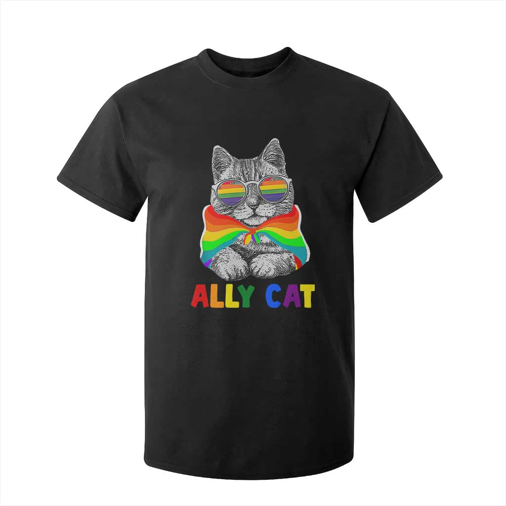 Ally Cat with Pride Cape T Shirt For Kid Rainbow LGBTQ+ Support