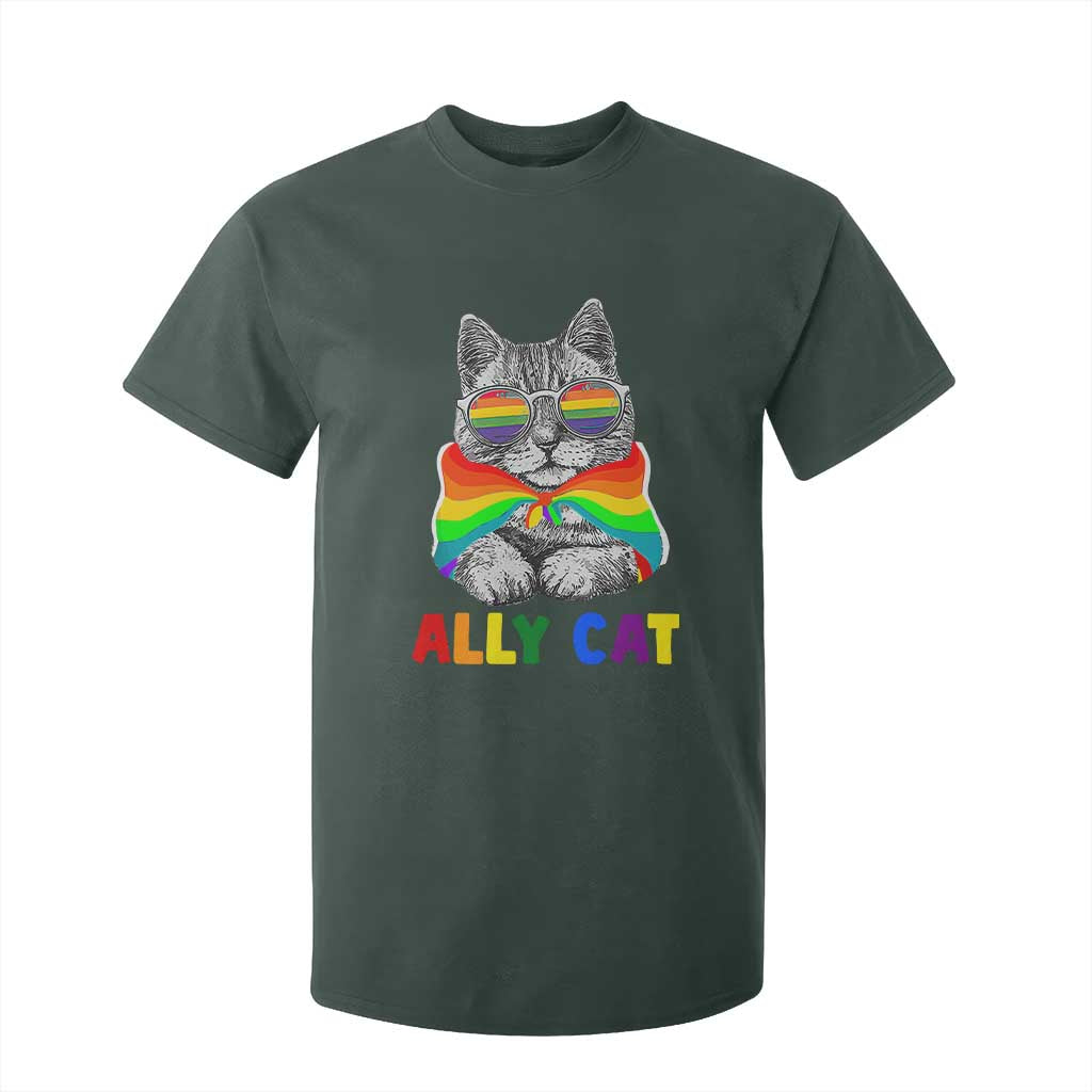 Ally Cat with Pride Cape T Shirt For Kid Rainbow LGBTQ+ Support
