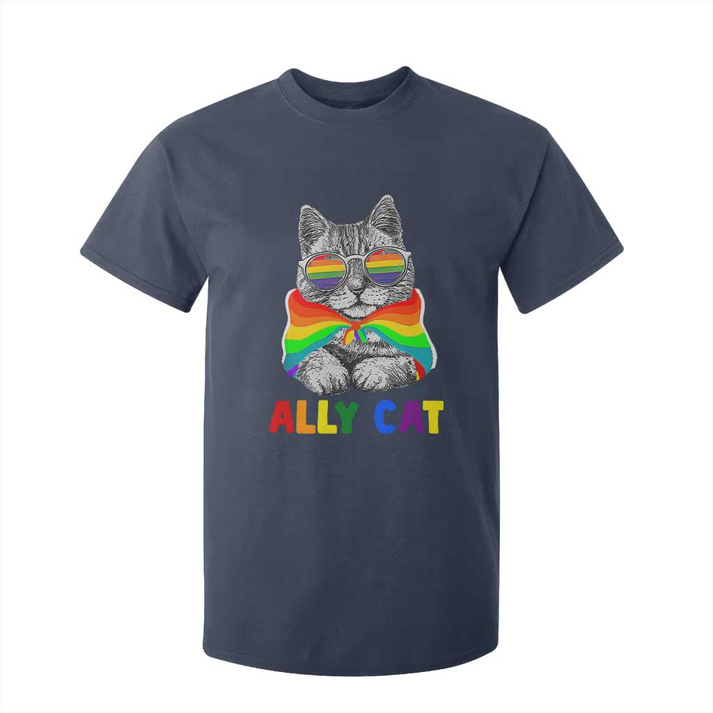 Ally Cat with Pride Cape T Shirt For Kid Rainbow LGBTQ+ Support