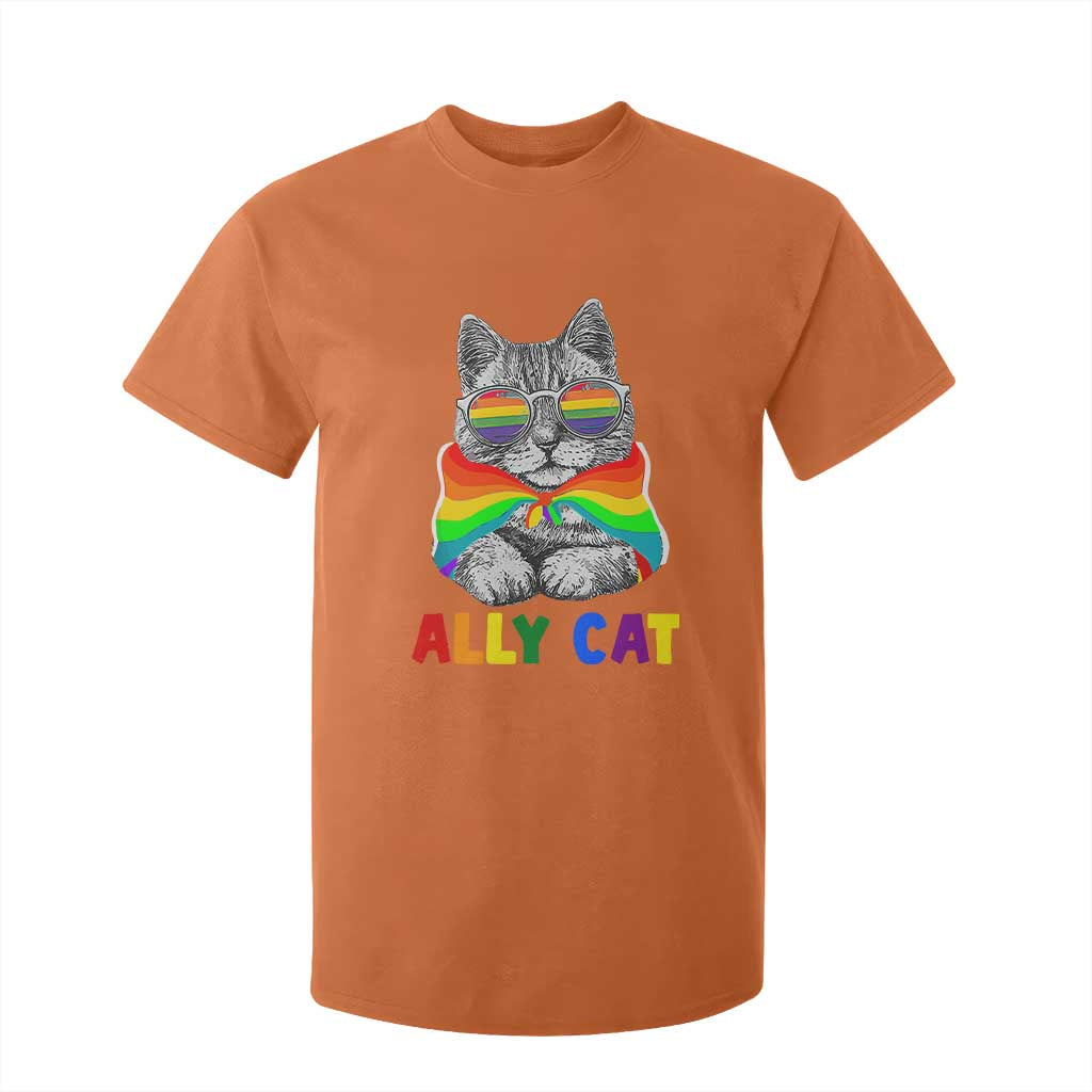 Ally Cat with Pride Cape T Shirt For Kid Rainbow LGBTQ+ Support