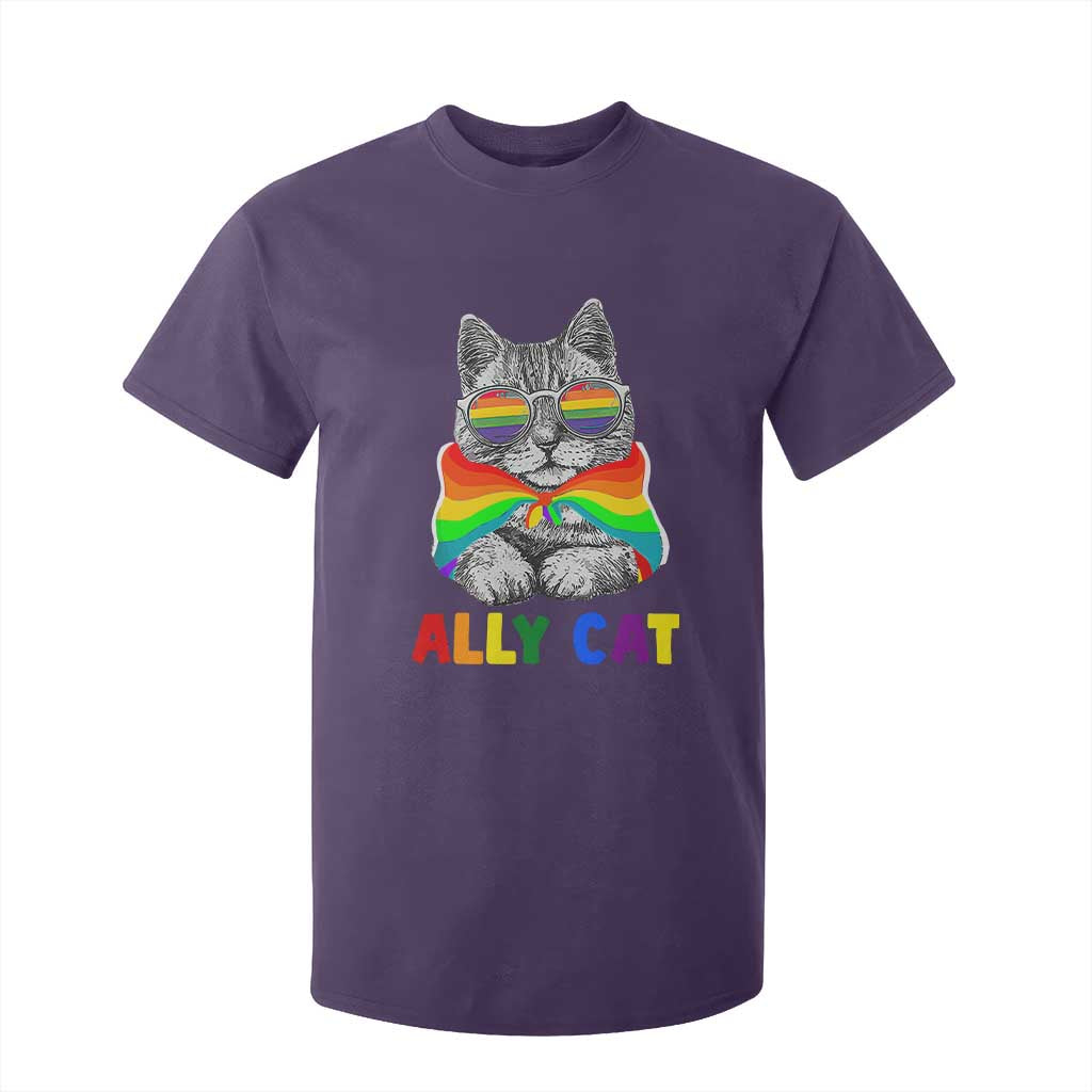 Ally Cat with Pride Cape T Shirt For Kid Rainbow LGBTQ+ Support