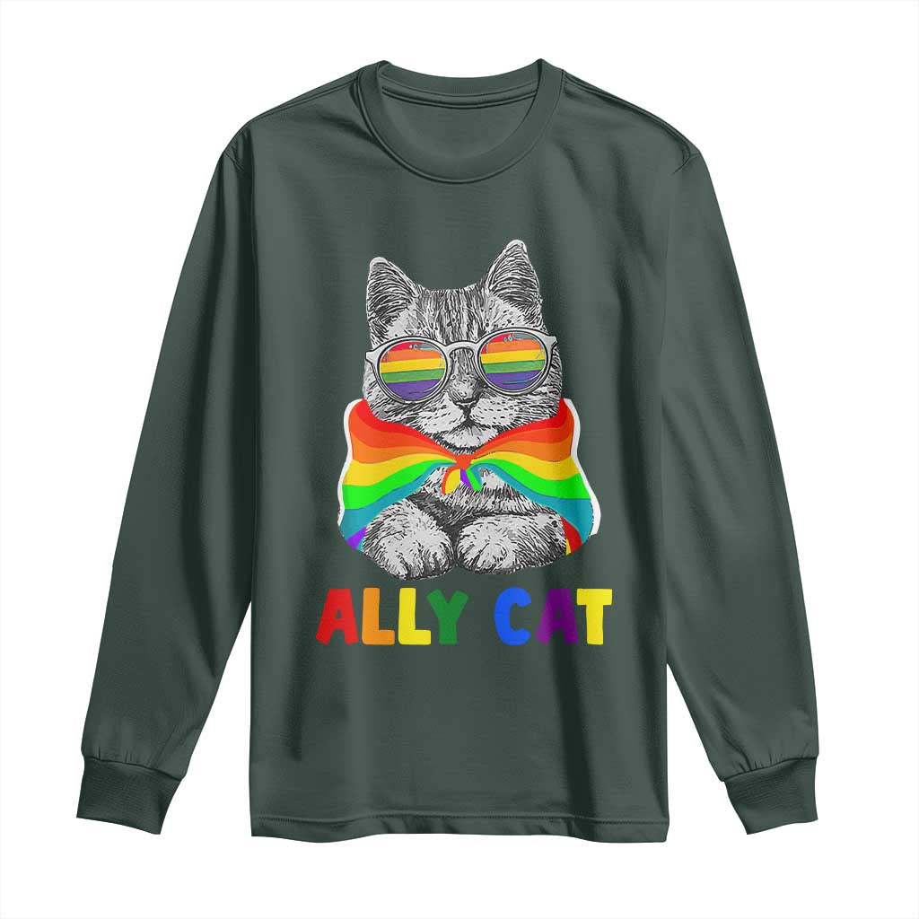 Ally Cat with Pride Cape Long Sleeve Shirt Rainbow LGBTQ+ Support