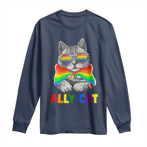 Ally Cat with Pride Cape Long Sleeve Shirt Rainbow LGBTQ+ Support