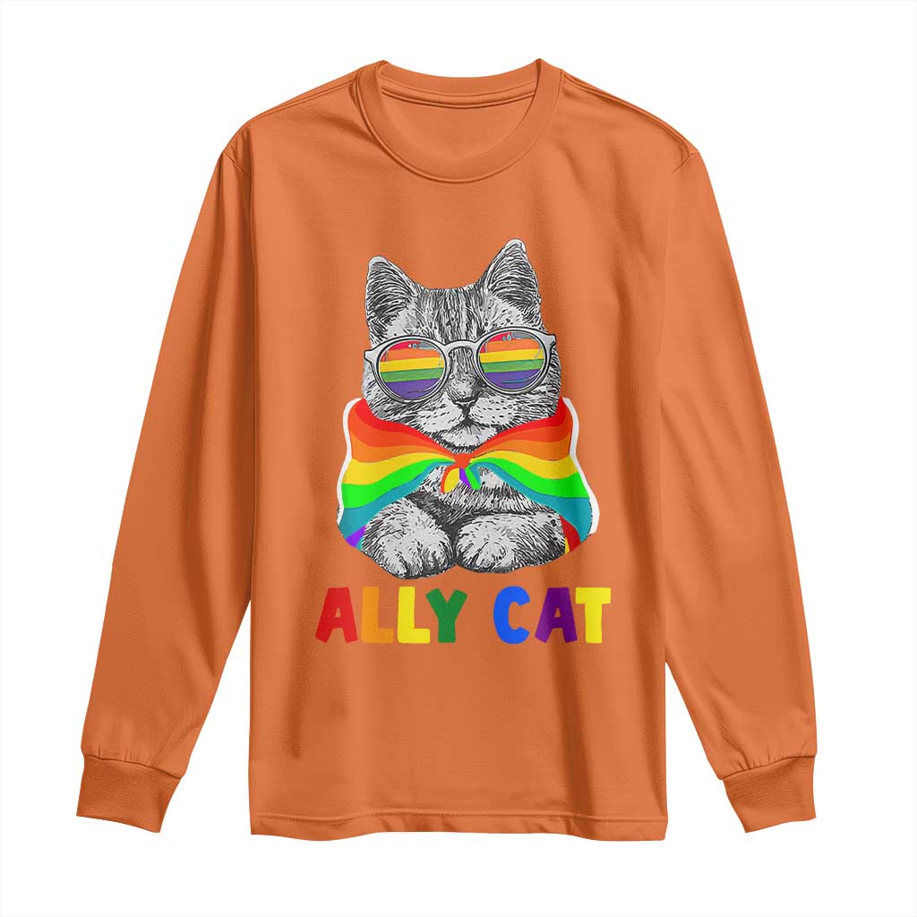 Ally Cat with Pride Cape Long Sleeve Shirt Rainbow LGBTQ+ Support