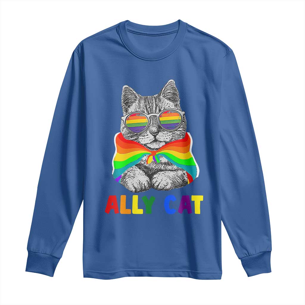 Ally Cat with Pride Cape Long Sleeve Shirt Rainbow LGBTQ+ Support